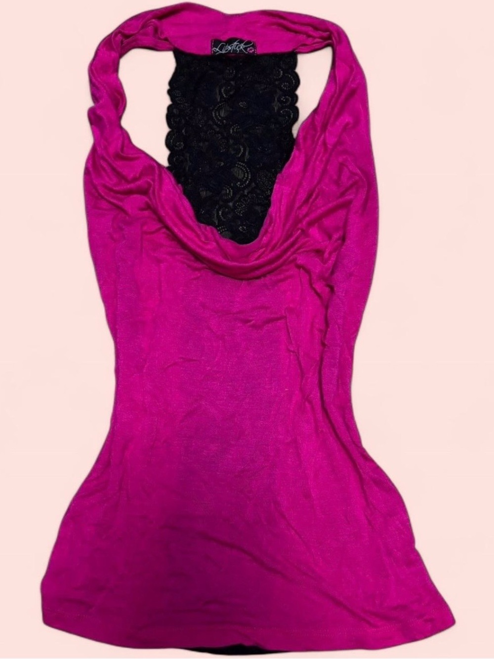 Lipstick Boutique Fuchsia Halter Tank with Black Lace Back